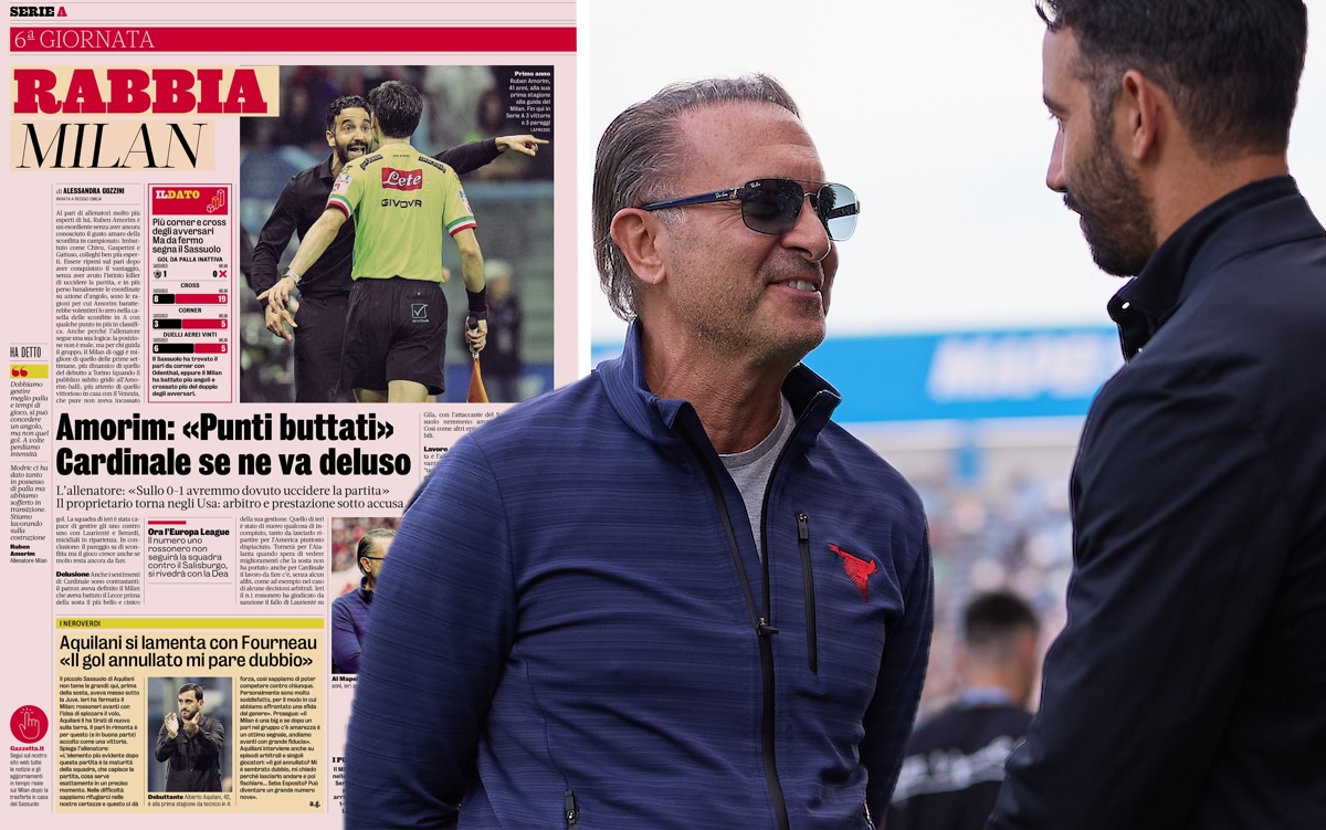 GdS: Cardinale will return to the USA ‘disappointed’ after witnessing Sassuolo draw